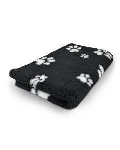 Vet Bed - Black with White Paws - Non Slip Dog Mat