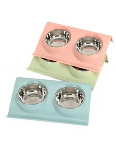 Topmast Kunststof Double Dinner + Rvs bakjes 13 cm - Blauw