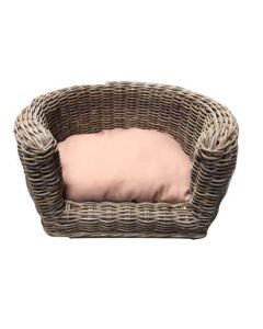 Palermo KUBU Rieten Hondenmand Rond 68 x 57 x 33 cm + Taupe Lichtbruin kussen