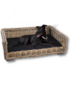 Wicker Dog Bench KUBU - 96 x 67 cm + Polyester Cushion Black